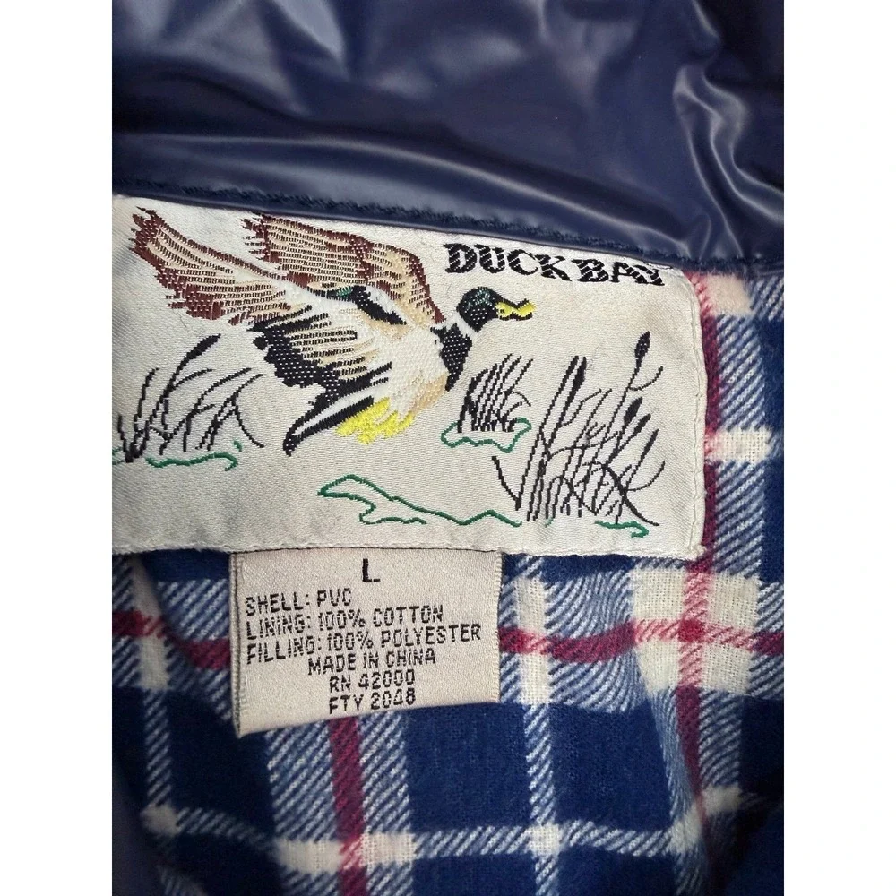 Duck Bay Vintage Waterproof Jacket Blue Flannel Lined Hooded‎ Mens L